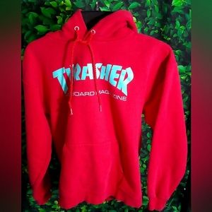 Red Teal Thrashers Skateboarding Magazine Hoodie Mens Size S Small